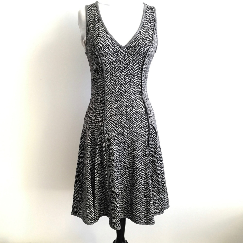 ✨sold✨ black halo • herringbone fit flare knit dress - Picture 2 of 6